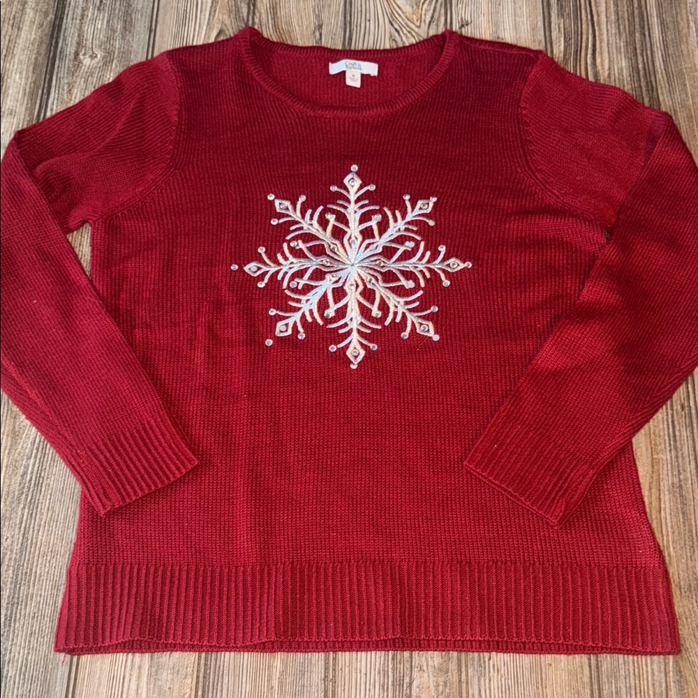 Croft & Barrow sweater Red and White Crew Neck Snowflake Design medium